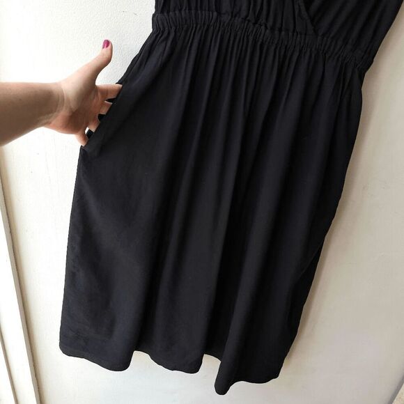 Nordstrom Black Linen Blend Sleeveless Wrap Midi Dress w/ Pockets, Size S - Picture 7 of 9